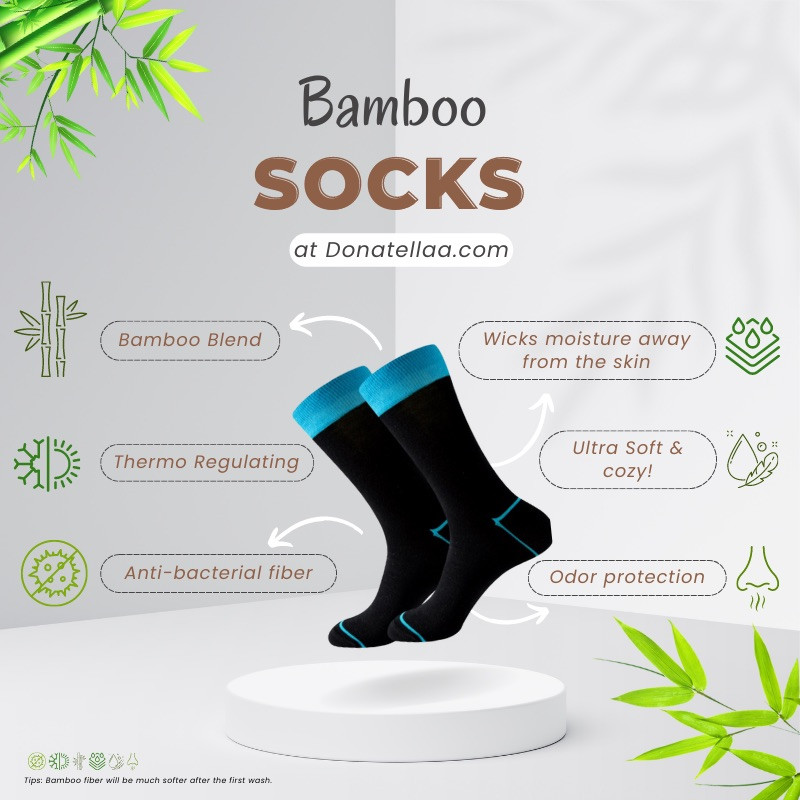 Unisex EU 38-46 Anti-Odor Black Socks Colorful Cuffs Premium Bamboo Crew Socks Super Soft 6 Pairs